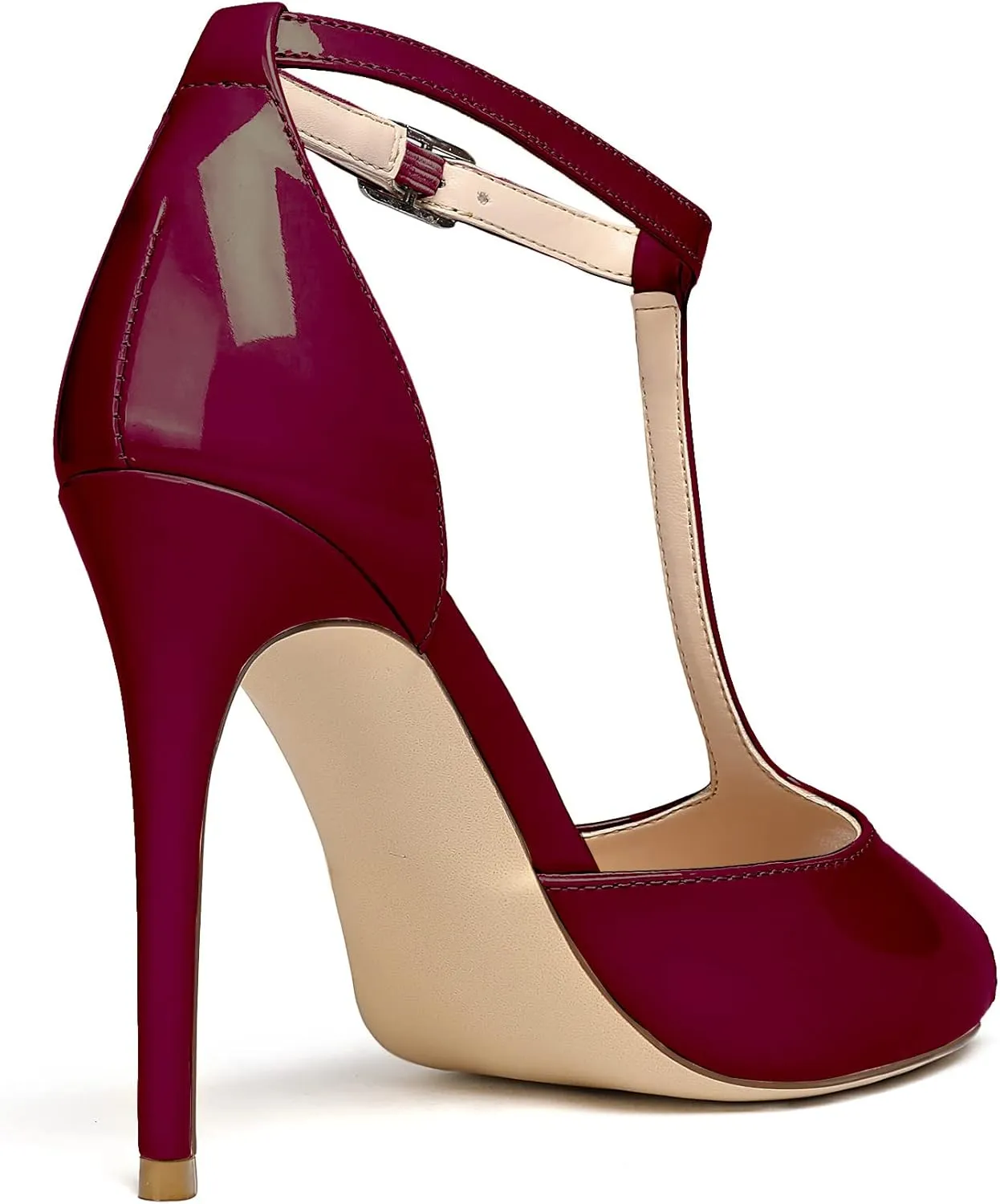 SAMMITOP Women's Peep Toe T-Strap Sandals Ankle Strap Buckle Closure High Heel Dress Shoes