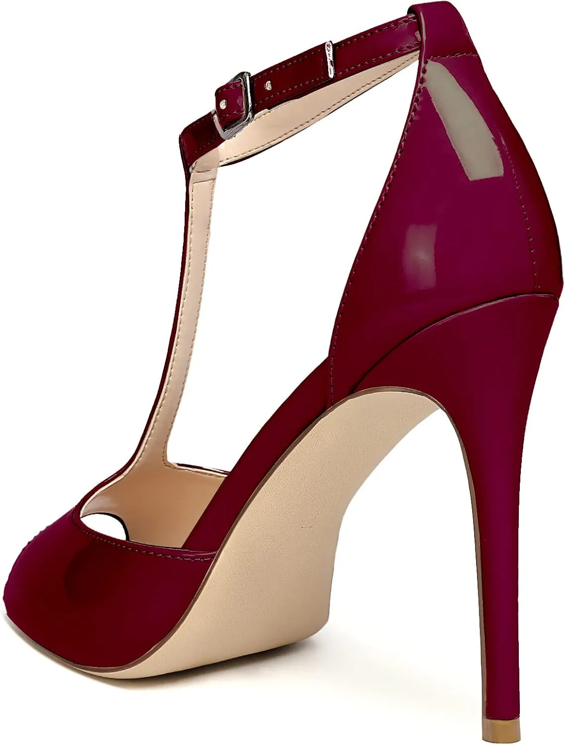 SAMMITOP Women's Peep Toe T-Strap Sandals Ankle Strap Buckle Closure High Heel Dress Shoes