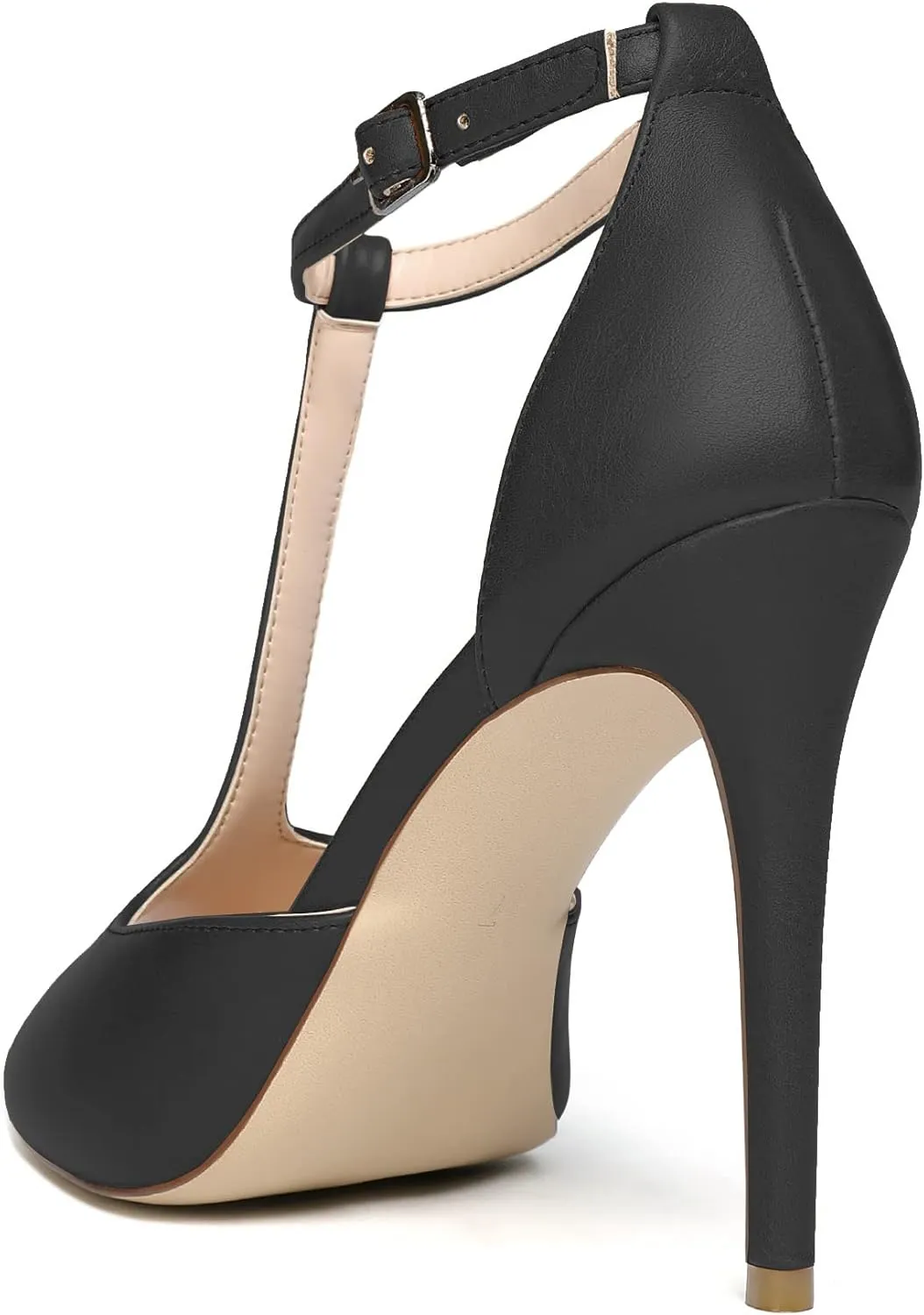 SAMMITOP Women's Peep Toe T-Strap Sandals Ankle Strap Buckle Closure High Heel Dress Shoes