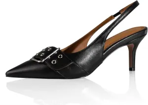 sarawill Women's Sexy Pointed Toe Slingback Stiletto Heel Fashion Grommets with Buckle High Heel Pumps Comfort Slip On Closed Toe Wedding Office Dress Slingback Shoes for Women