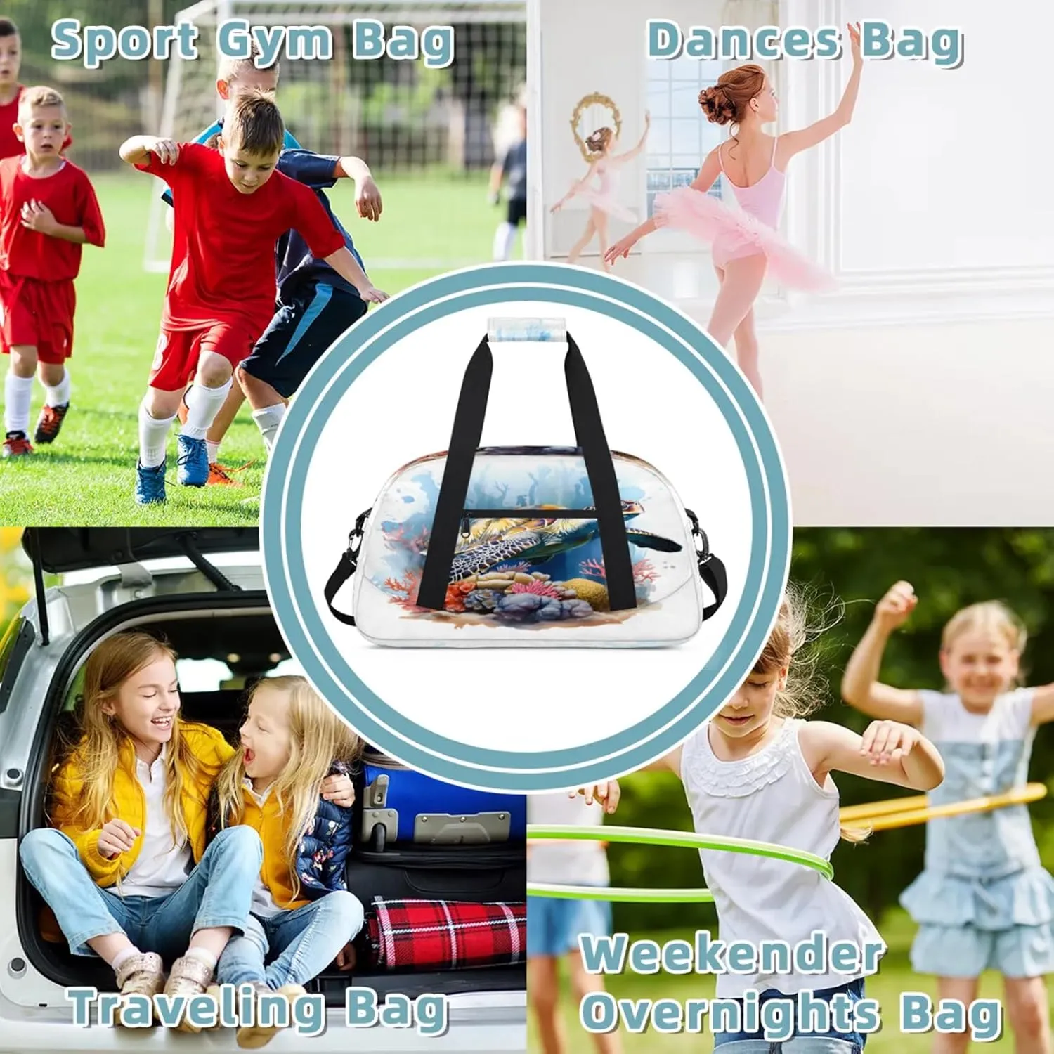 Sea Turtles Small Gym Bag 18 inch Carry On Duffel Bag for Weekender Travel Sports Workout Yoga Gymnastics Dance Ballet
