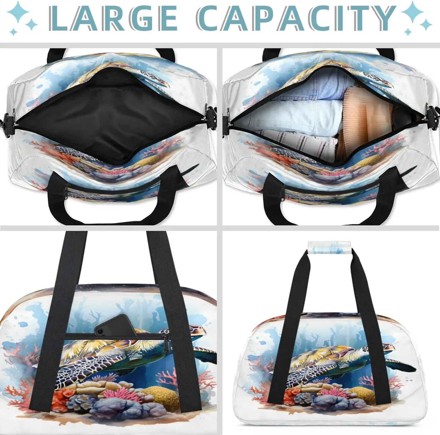 Sea Turtles Small Gym Bag 18 inch Carry On Duffel Bag for Weekender Travel Sports Workout Yoga Gymnastics Dance Ballet