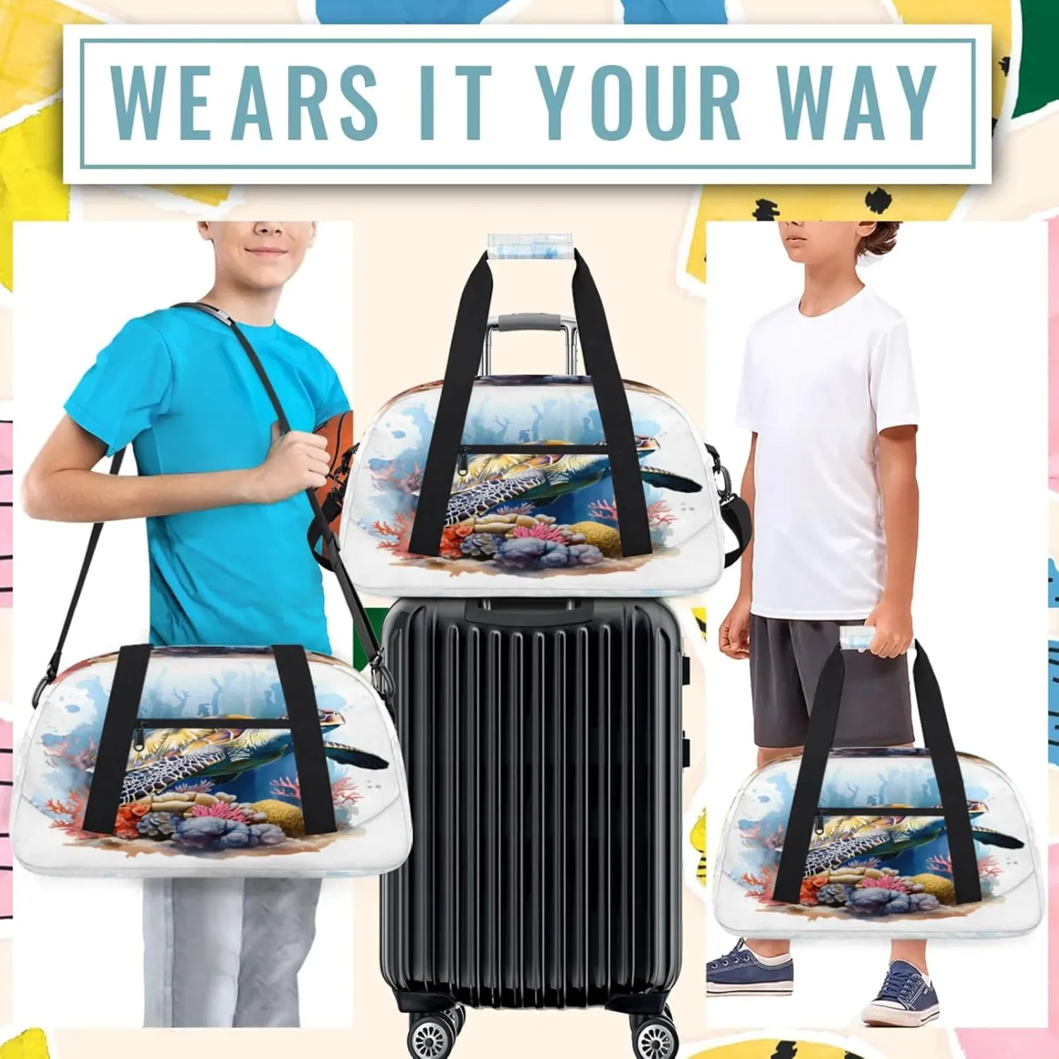 Sea Turtles Small Gym Bag 18 inch Carry On Duffel Bag for Weekender Travel Sports Workout Yoga Gymnastics Dance Ballet