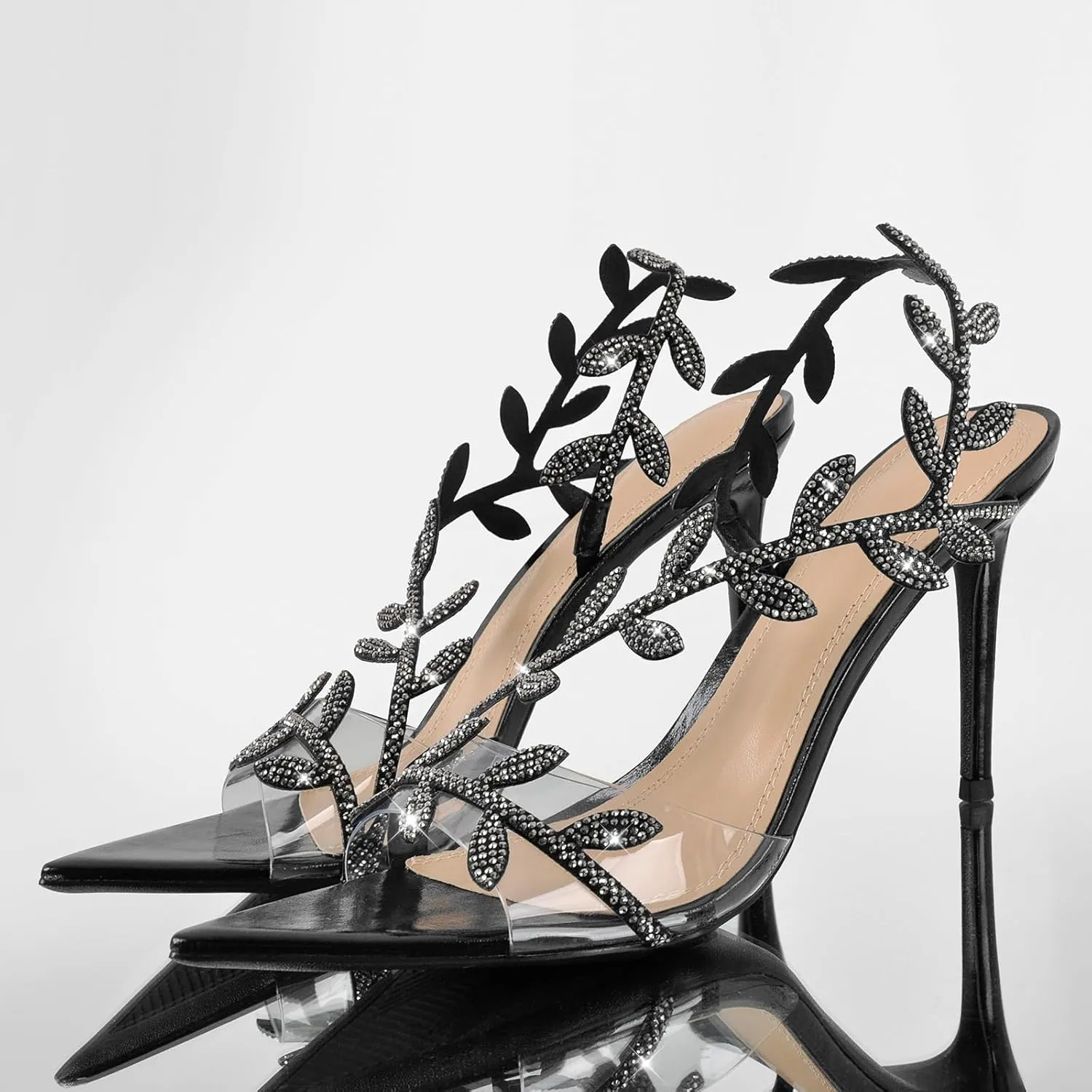sexytag Clear Stiletto High Heels Pointed Open Toe Strappy Slingback Heeled Sandals for Women