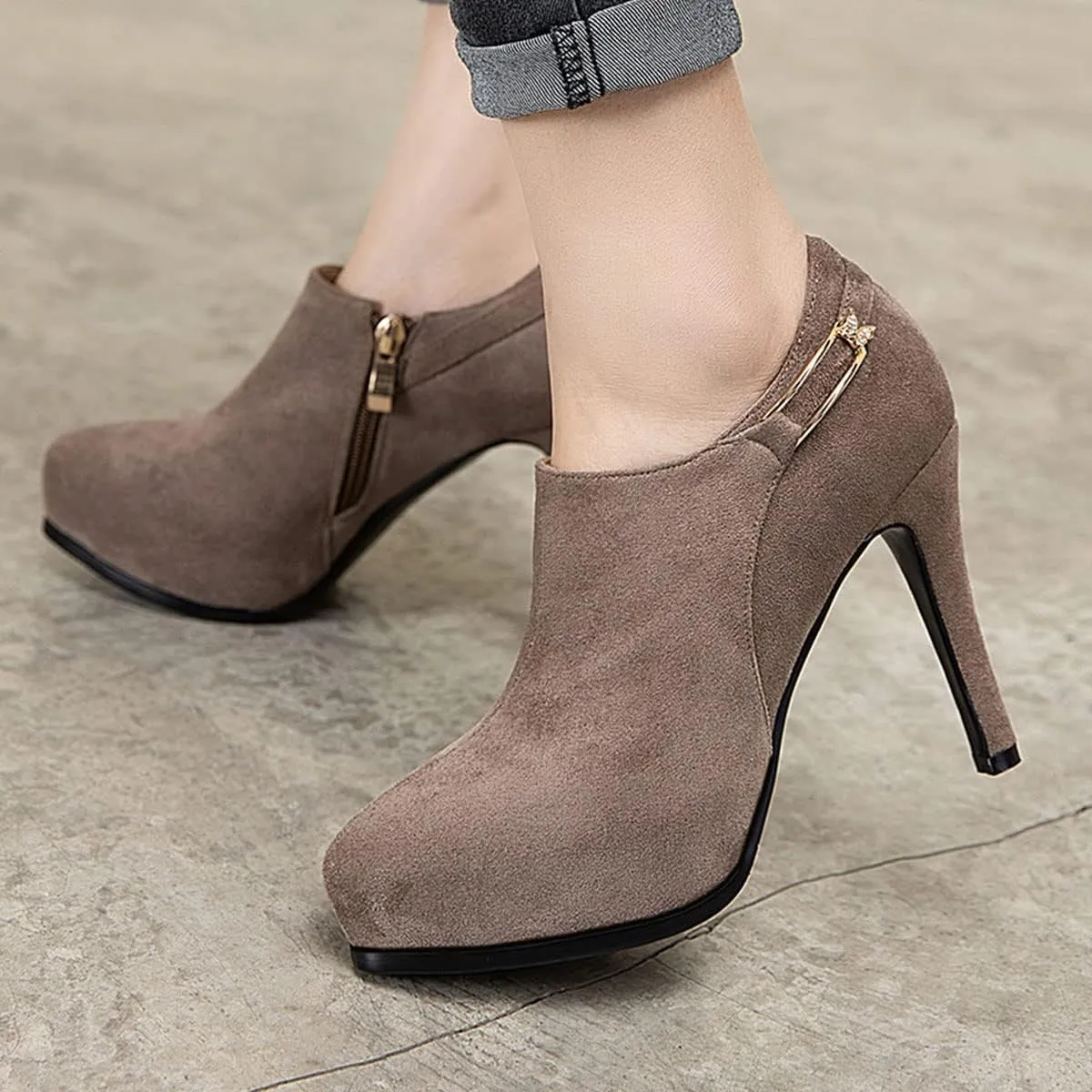 SHEMEE Women's Platform Stiletto High Heel Ankle Booties Thin Heels Pumps Side Zip Short Boots Shoes