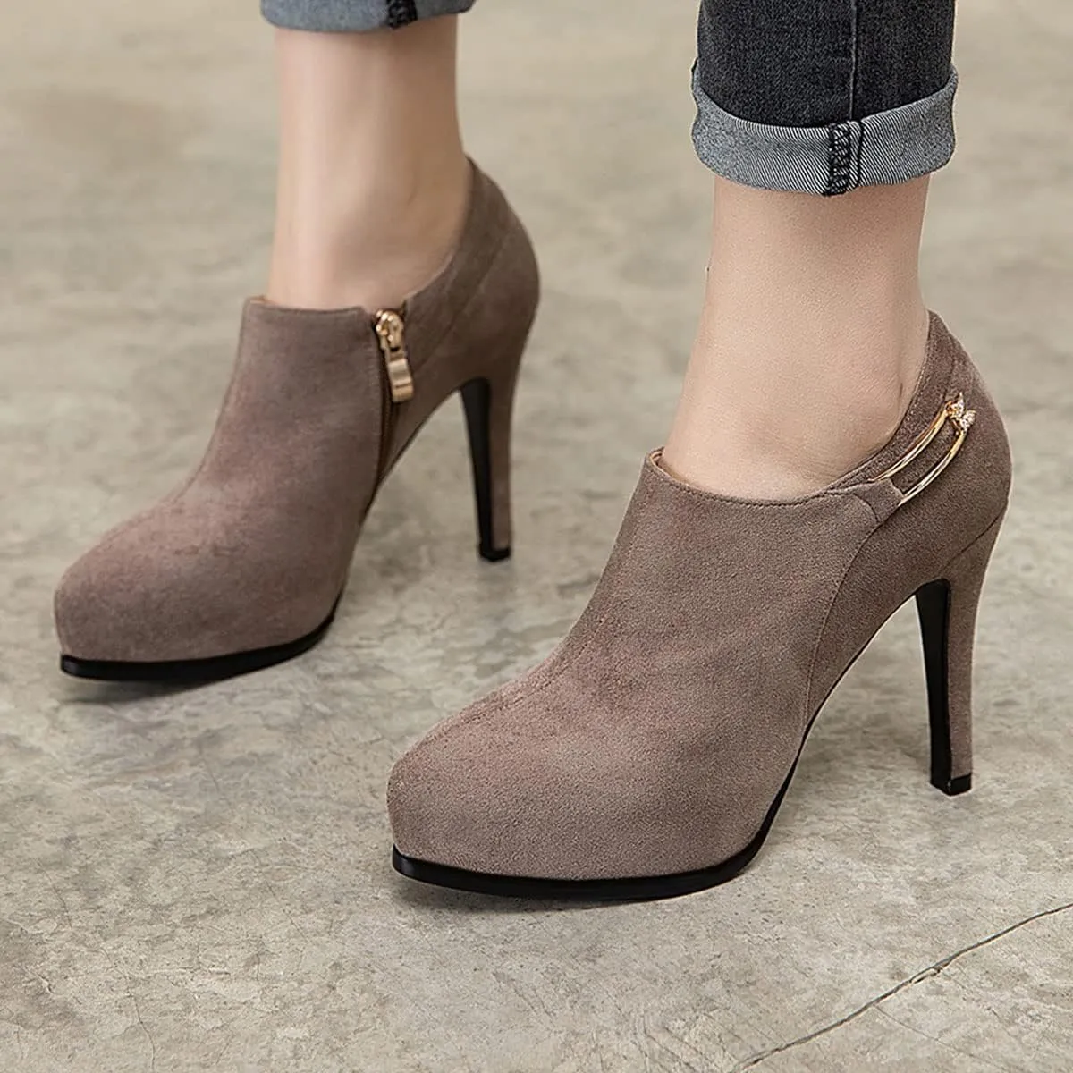 SHEMEE Women's Platform Stiletto High Heel Ankle Booties Thin Heels Pumps Side Zip Short Boots Shoes