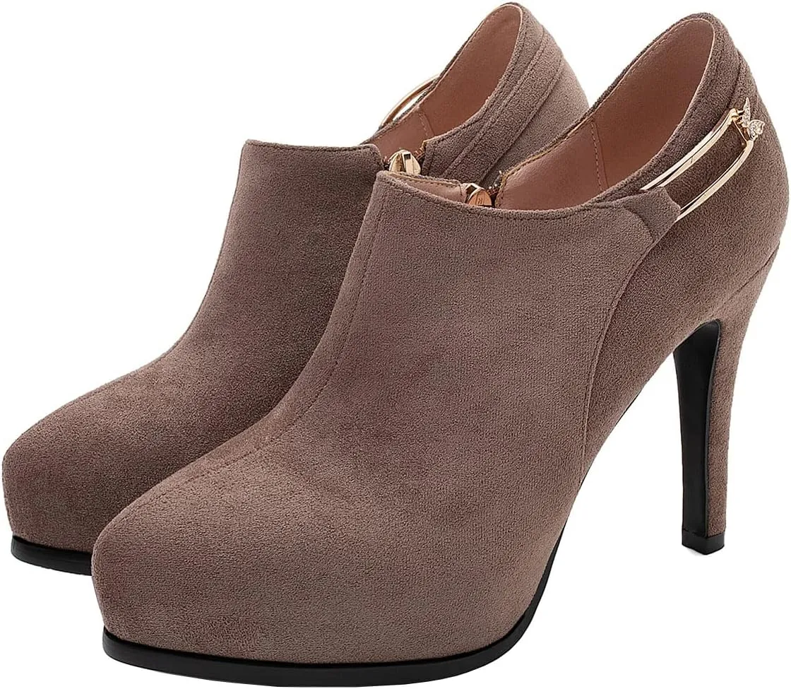 SHEMEE Women's Platform Stiletto High Heel Ankle Booties Thin Heels Pumps Side Zip Short Boots Shoes