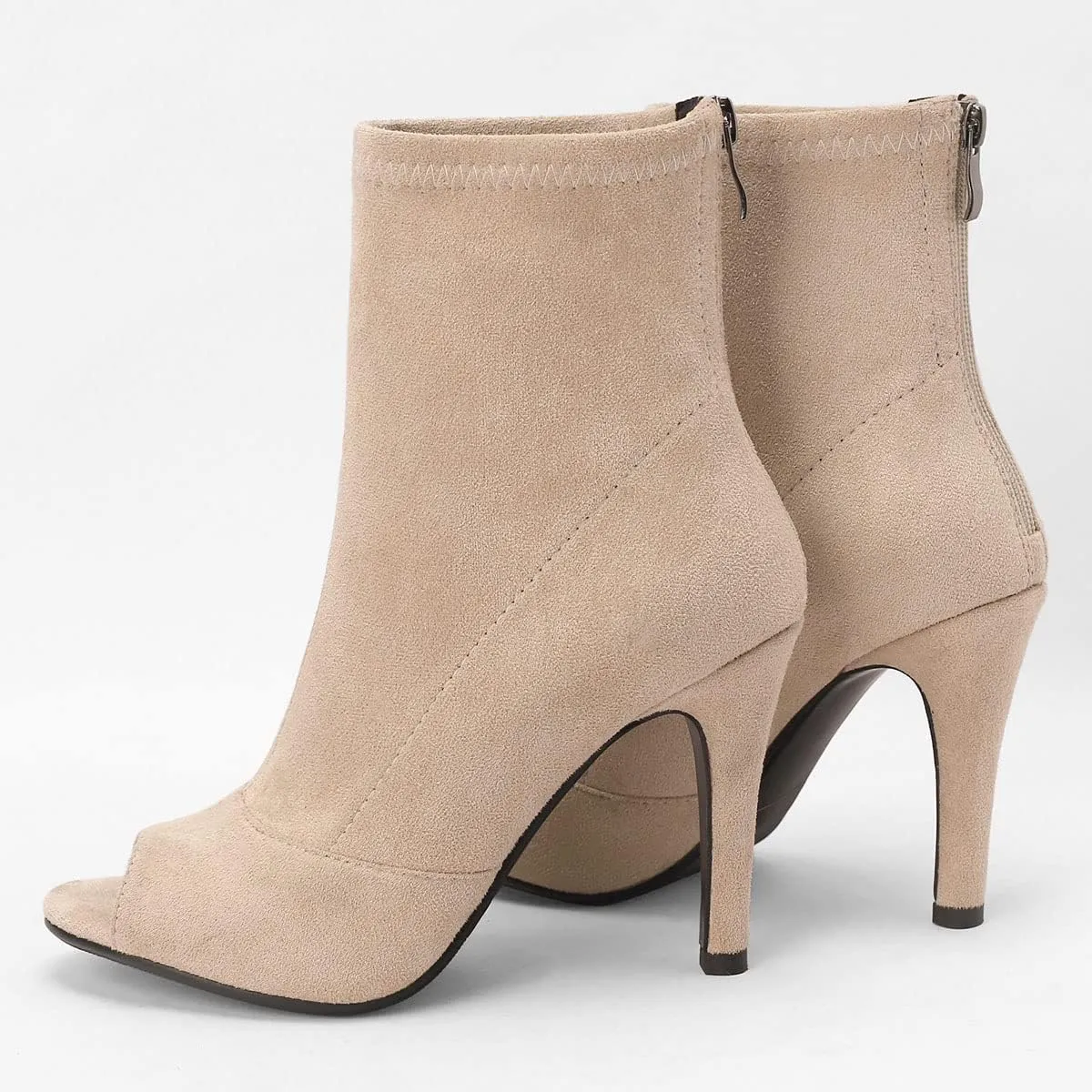 SHEMEE Women's Summer Peep Toe Stiletto High Heels Ankle Boots Faux Suede Open Toe Sandals Booties Shoes with Back Zipper