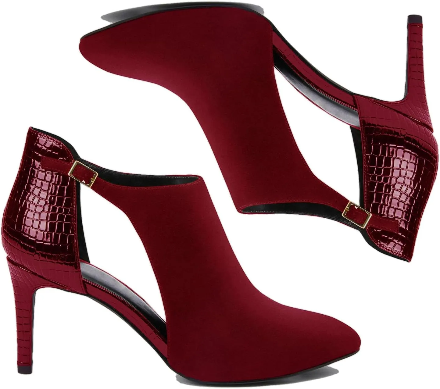 SHODENSE Women Pointed Toe Stiletto Heel Booties Cut Out Suede Sandal Booties Crocodile 3 Inch Thin high heel Ankle Boots Side Cut Buckle Closed Toe Summer Booties Heels Sexy Chic Party 4-11 M US