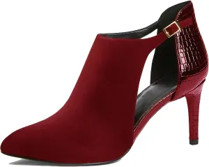 SHODENSE Women Pointed Toe Stiletto Heel Booties Cut Out Suede Sandal Booties Crocodile 3 Inch Thin high heel Ankle Boots Side Cut Buckle Closed Toe Summer Booties Heels Sexy Chic Party 4-11 M US