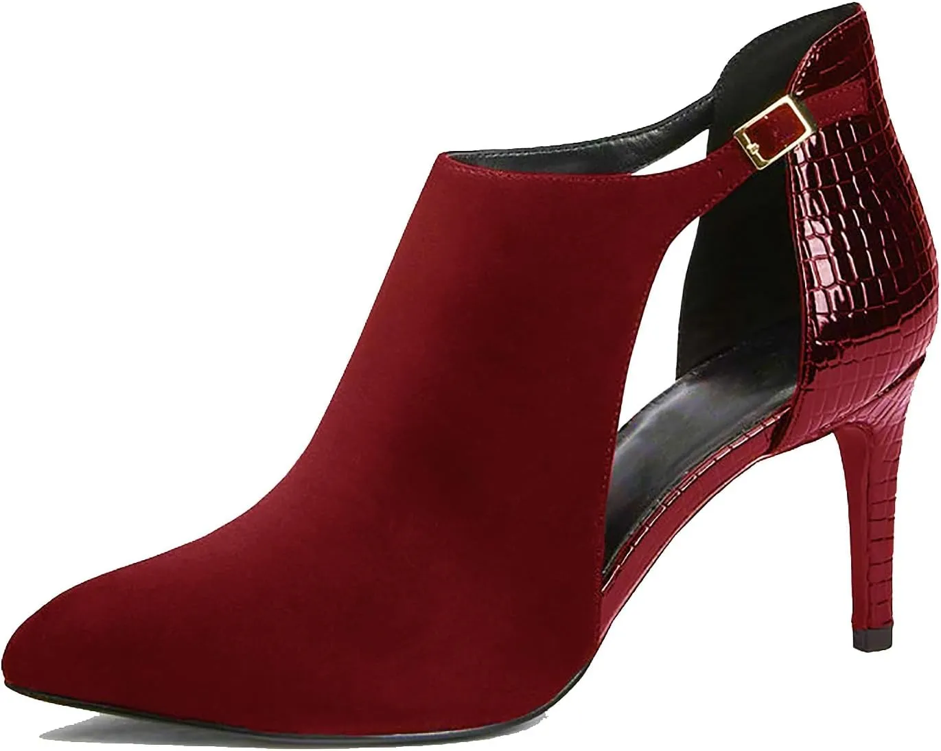 SHODENSE Women Pointed Toe Stiletto Heel Booties Cut Out Suede Sandal Booties Crocodile 3 Inch Thin high heel Ankle Boots Side Cut Buckle Closed Toe Summer Booties Heels Sexy Chic Party 4-11 M US