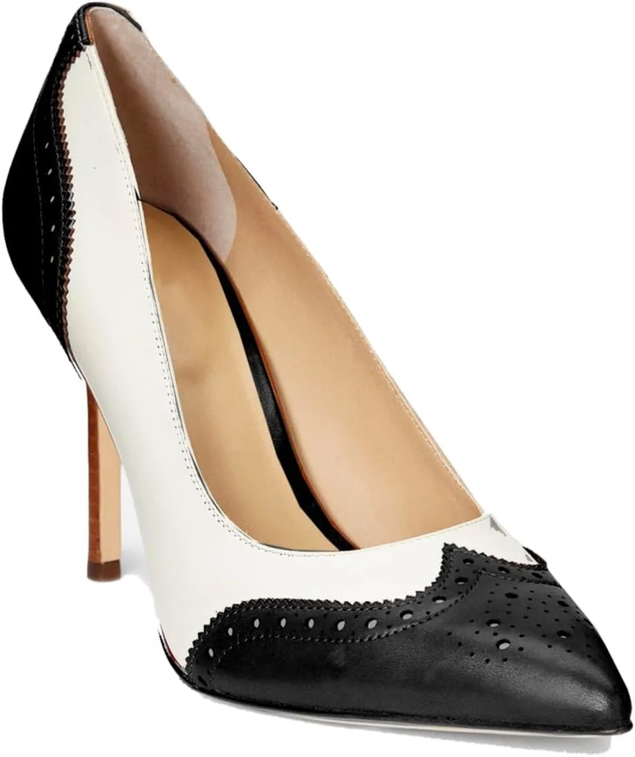 SHODENSE Women Pointed Toe Stiletto Heel Pumps Oxford Slip On High Heels Two Tone Perforated 4 inch Stiletto High Heels Pointy Closed Toe Dress Heels Wingtips Vintage Retro Sexy 4-11 M US
