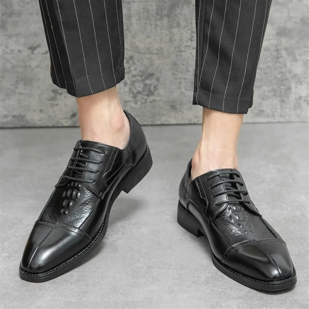 Shoes Dress Oxford for Men Lace Up Cap Toe Split Toe Crocodile Print Burnished Toe Low Top Rubber Sole Anti-Slip Non Slip Resistant Business