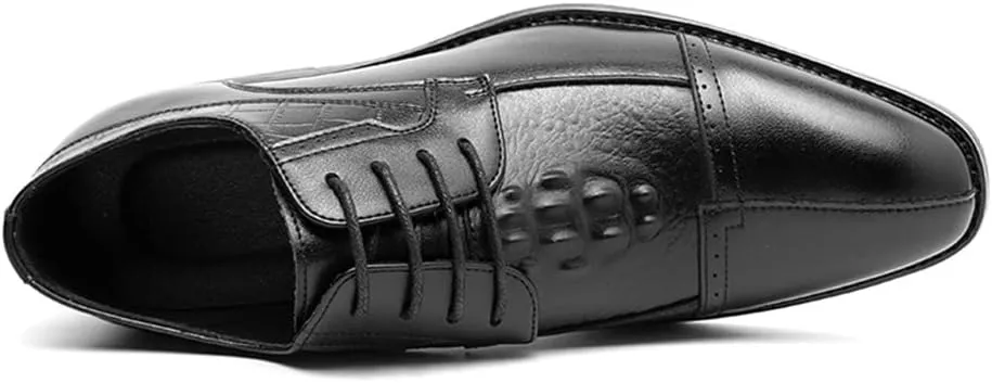 Shoes Dress Oxford for Men Lace Up Cap Toe Split Toe Crocodile Print Burnished Toe Low Top Rubber Sole Anti-Slip Non Slip Resistant Business