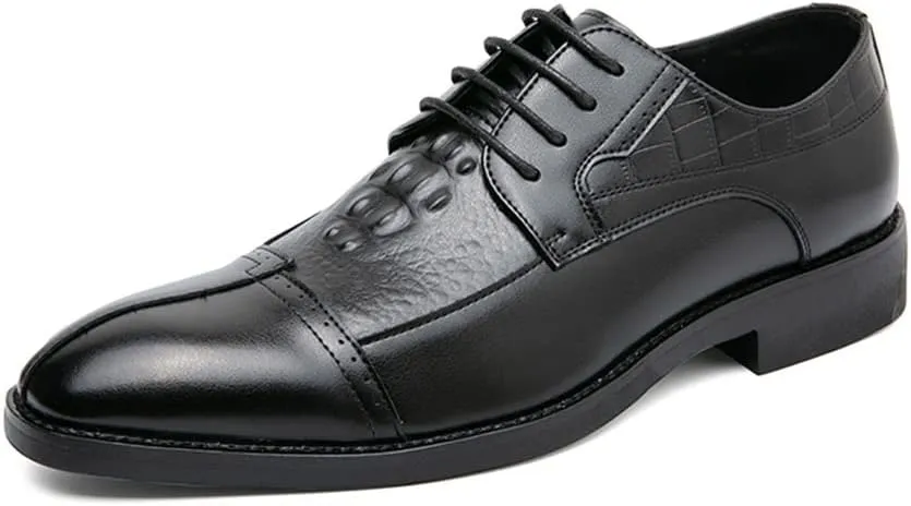 Shoes Dress Oxford for Men Lace Up Cap Toe Split Toe Crocodile Print Burnished Toe Low Top Rubber Sole Anti-Slip Non Slip Resistant Business