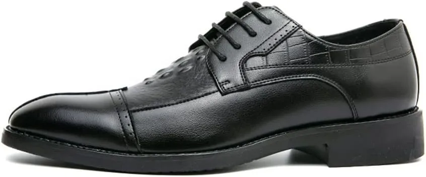 Shoes Dress Oxford for Men Lace Up Cap Toe Split Toe Crocodile Print Burnished Toe Low Top Rubber Sole Anti-Slip Non Slip Resistant Business