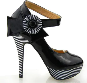 SHOW STORY Sexy Flower Ankle Strap Stripe Stiletto Platform Pumps Shoes,LF30404