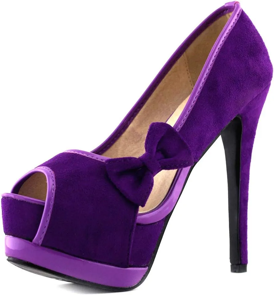 SHOW STORY Sexy Womens 2 Tone Bow Peep Toe Platform Stiletto Pumps Shoes,LF80900