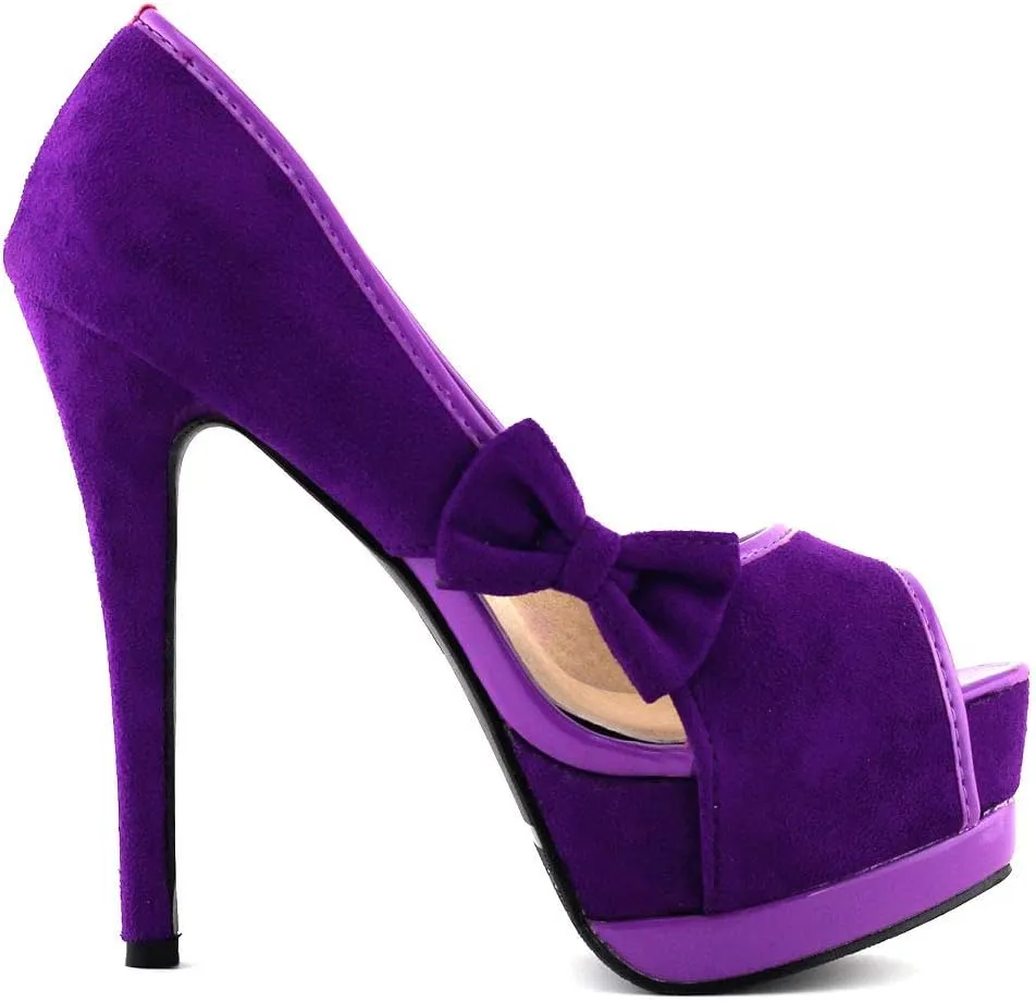 SHOW STORY Sexy Womens 2 Tone Bow Peep Toe Platform Stiletto Pumps Shoes,LF80900