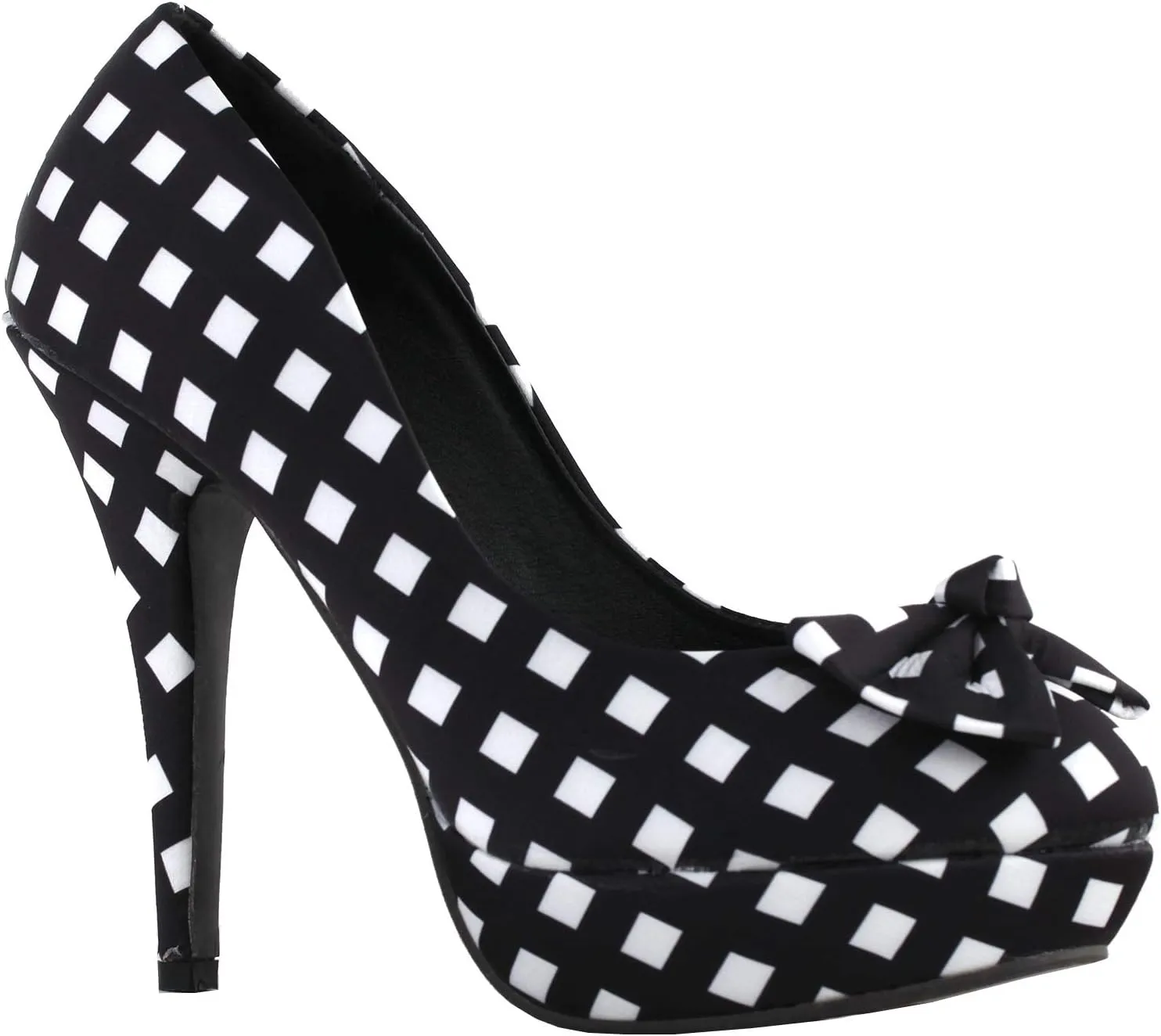 SHOW STORY Two Tone Spot Polka Dots Bow Stiletto Platform High Heel Pump,LF30406