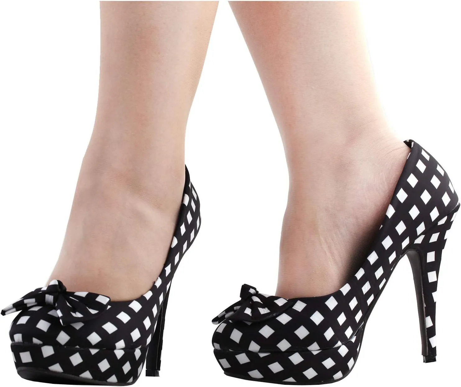 SHOW STORY Two Tone Spot Polka Dots Bow Stiletto Platform High Heel Pump,LF30406