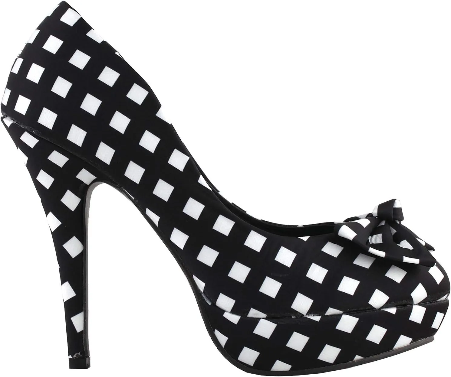 SHOW STORY Two Tone Spot Polka Dots Bow Stiletto Platform High Heel Pump,LF30406