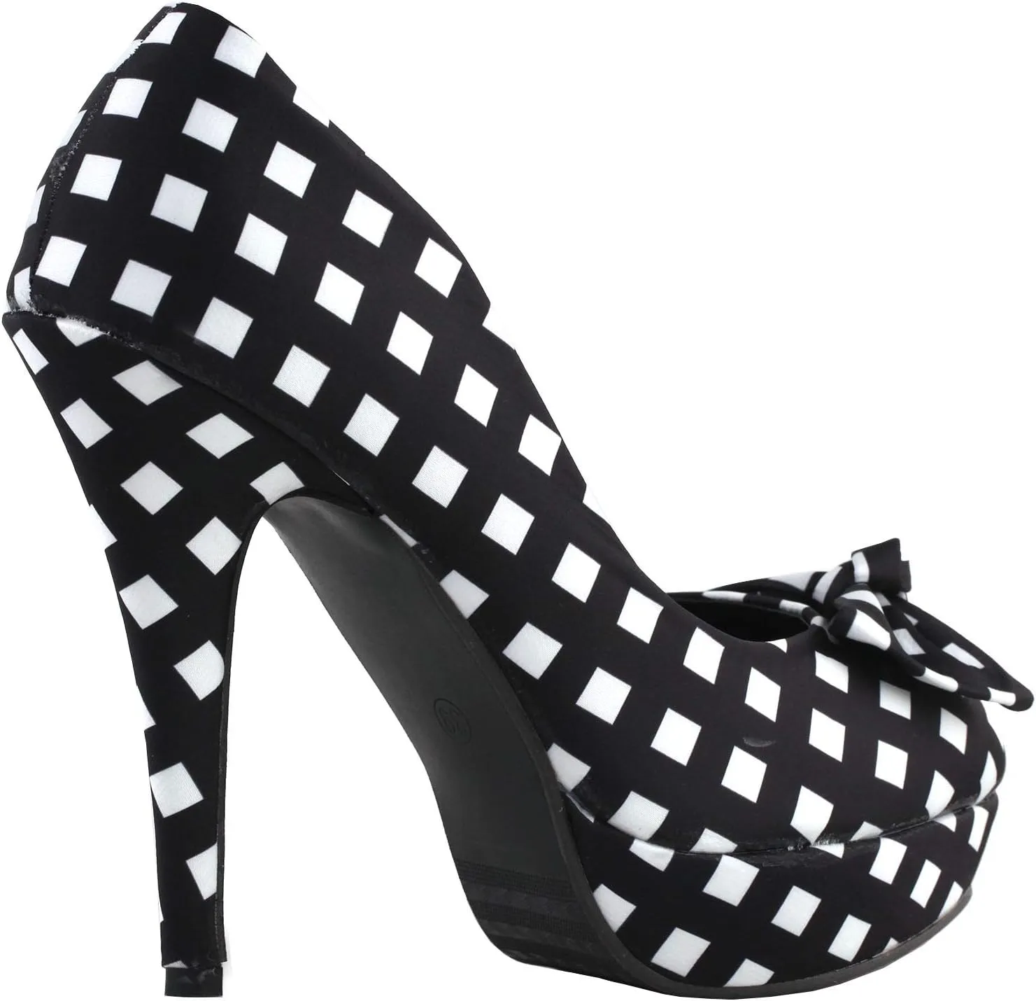 SHOW STORY Two Tone Spot Polka Dots Bow Stiletto Platform High Heel Pump,LF30406