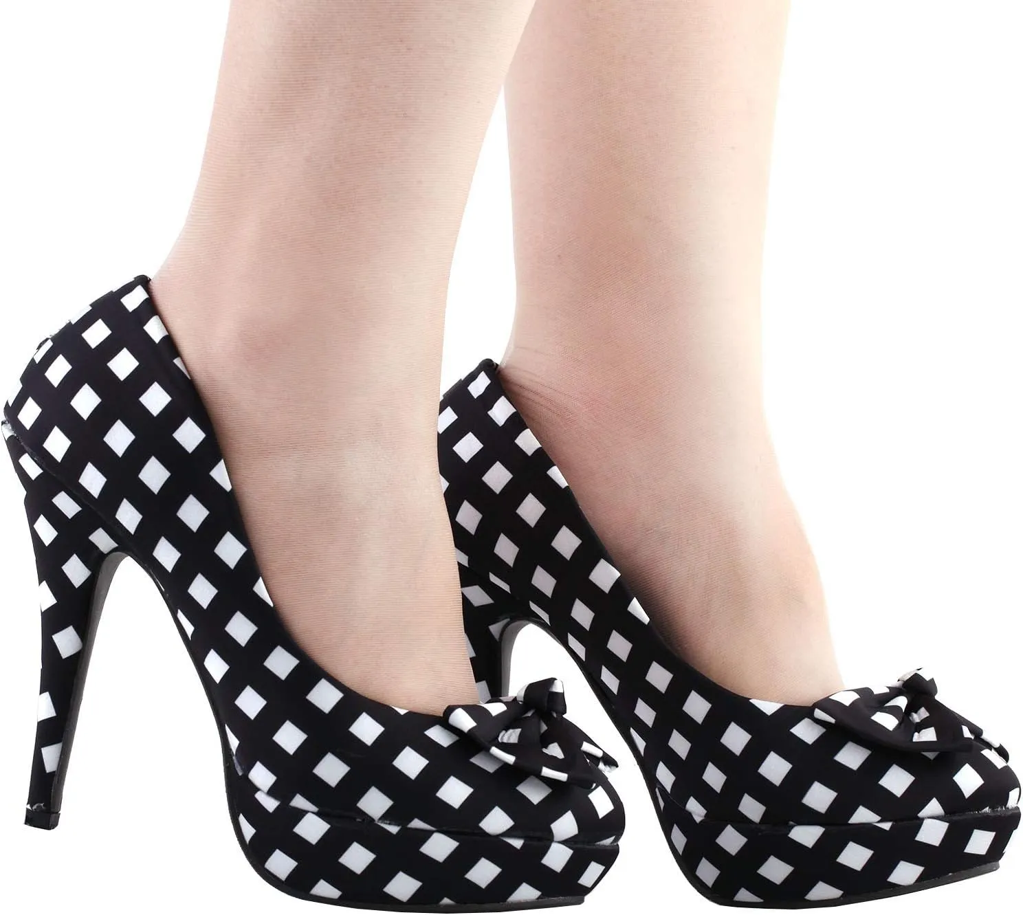 SHOW STORY Two Tone Spot Polka Dots Bow Stiletto Platform High Heel Pump,LF30406