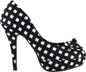 SHOW STORY Two Tone Spot Polka Dots Bow Stiletto Platform High Heel Pump,LF30406