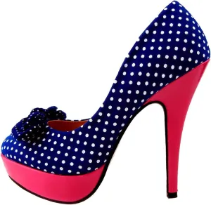 SHOW STORY Womens Hot Polka Dots Bow High Heel Platform Stiletto Pumps,LF30426