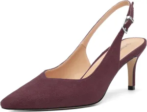 SHOWFOREST Slingback Heels for Women Stiletto Heel Closed Square Toe Suede 2.5 Inch Pumps with Buckle Comfortable Office Evening Party Dress Shoes