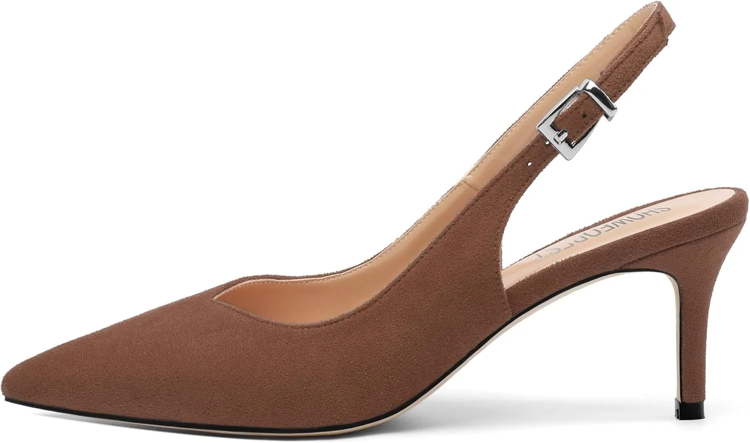 SHOWFOREST Slingback Heels for Women Stiletto Heel Closed Square Toe Suede 2.5 Inch Pumps with Buckle Comfortable Office Evening Party Dress Shoes