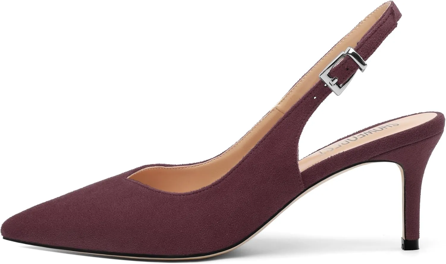 SHOWFOREST Slingback Heels for Women Stiletto Heel Closed Square Toe Suede 2.5 Inch Pumps with Buckle Comfortable Office Evening Party Dress Shoes