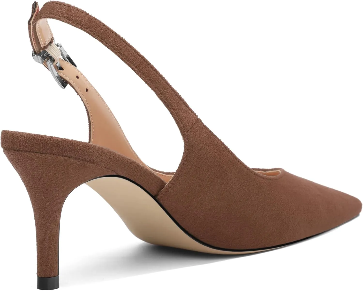 SHOWFOREST Slingback Heels for Women Stiletto Heel Closed Square Toe Suede 2.5 Inch Pumps with Buckle Comfortable Office Evening Party Dress Shoes