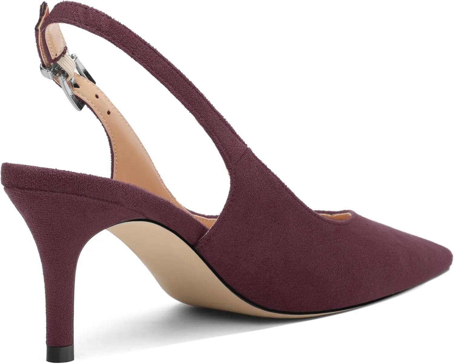 SHOWFOREST Slingback Heels for Women Stiletto Heel Closed Square Toe Suede 2.5 Inch Pumps with Buckle Comfortable Office Evening Party Dress Shoes