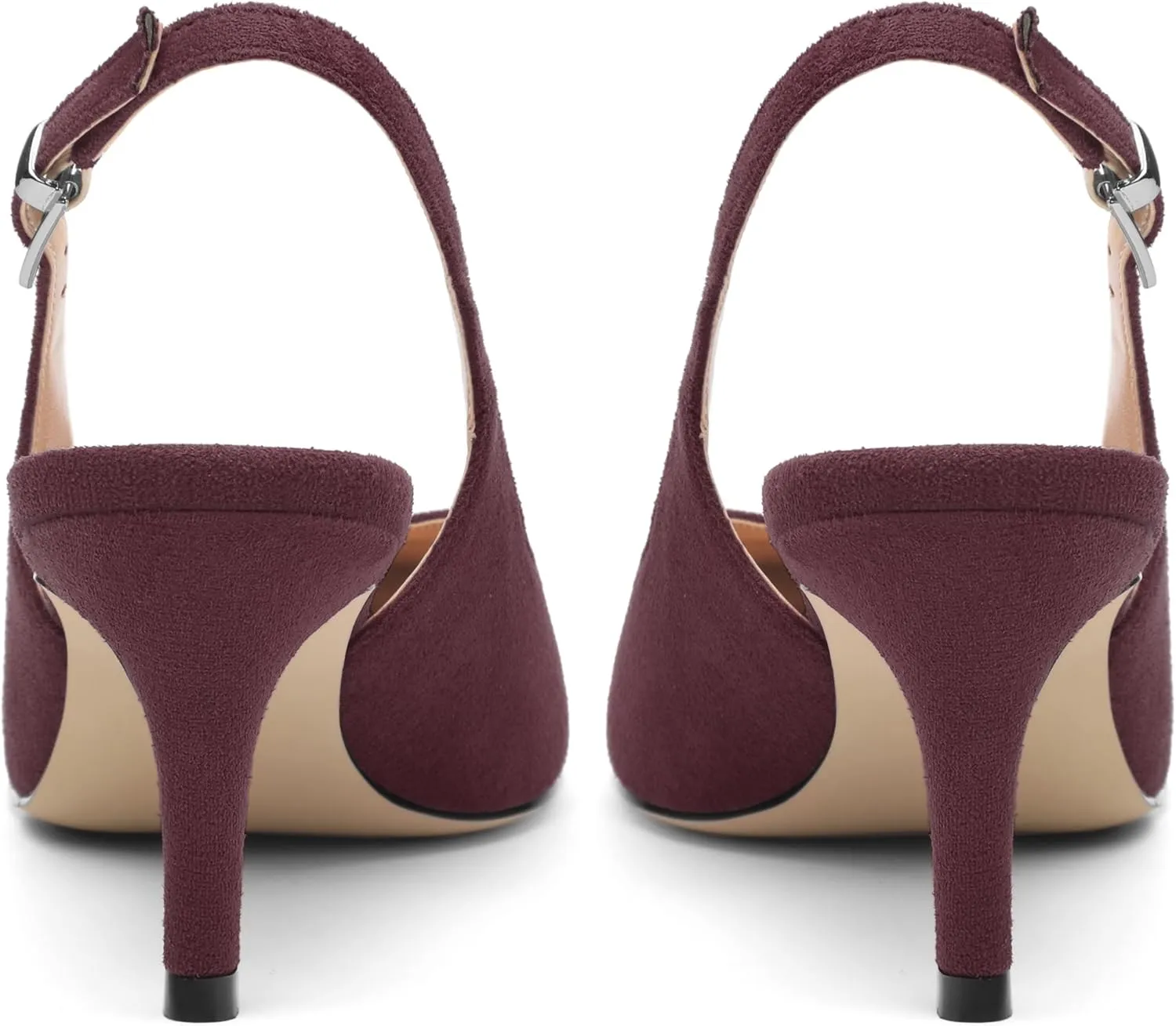 SHOWFOREST Slingback Heels for Women Stiletto Heel Closed Square Toe Suede 2.5 Inch Pumps with Buckle Comfortable Office Evening Party Dress Shoes