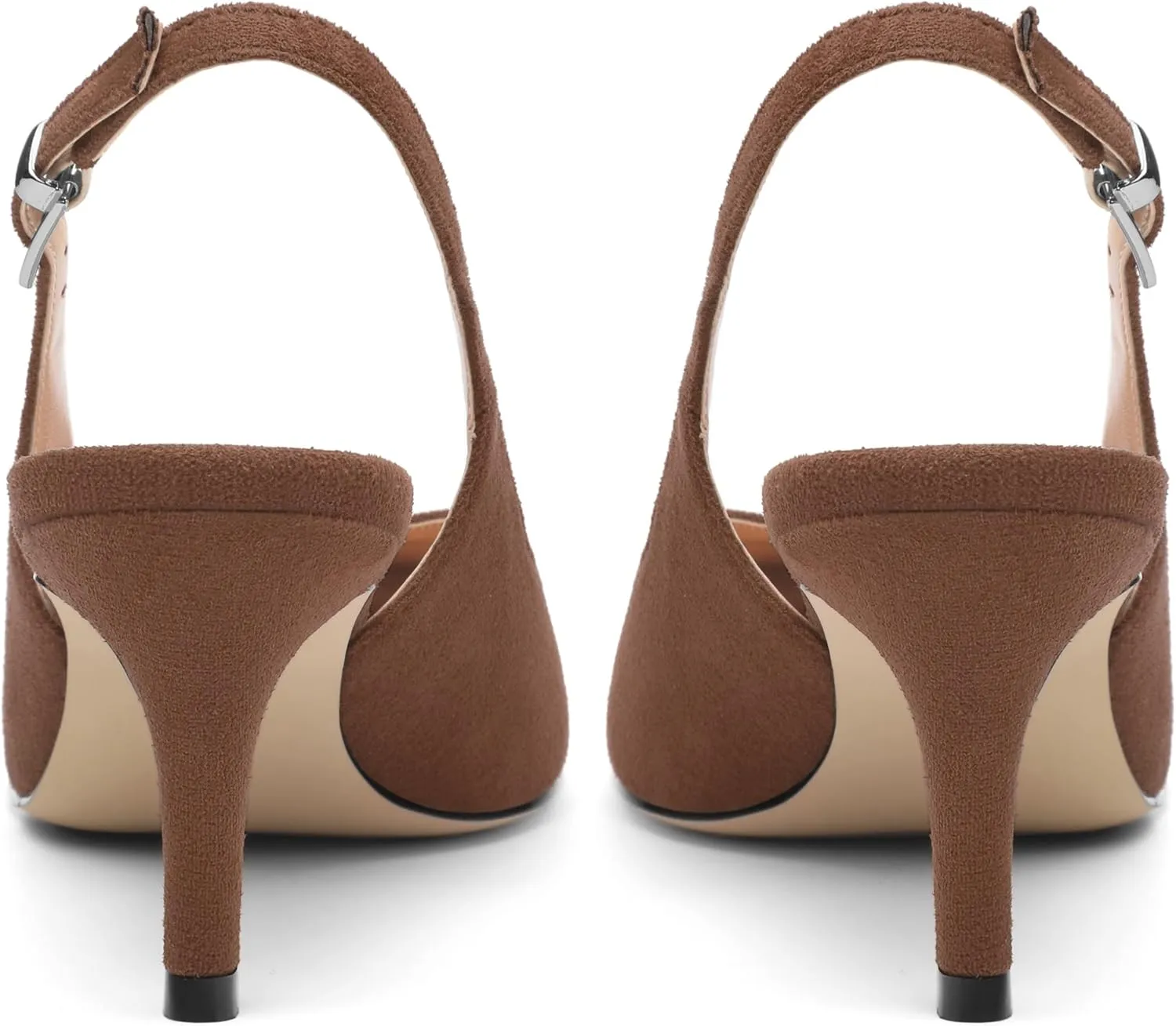 SHOWFOREST Slingback Heels for Women Stiletto Heel Closed Square Toe Suede 2.5 Inch Pumps with Buckle Comfortable Office Evening Party Dress Shoes