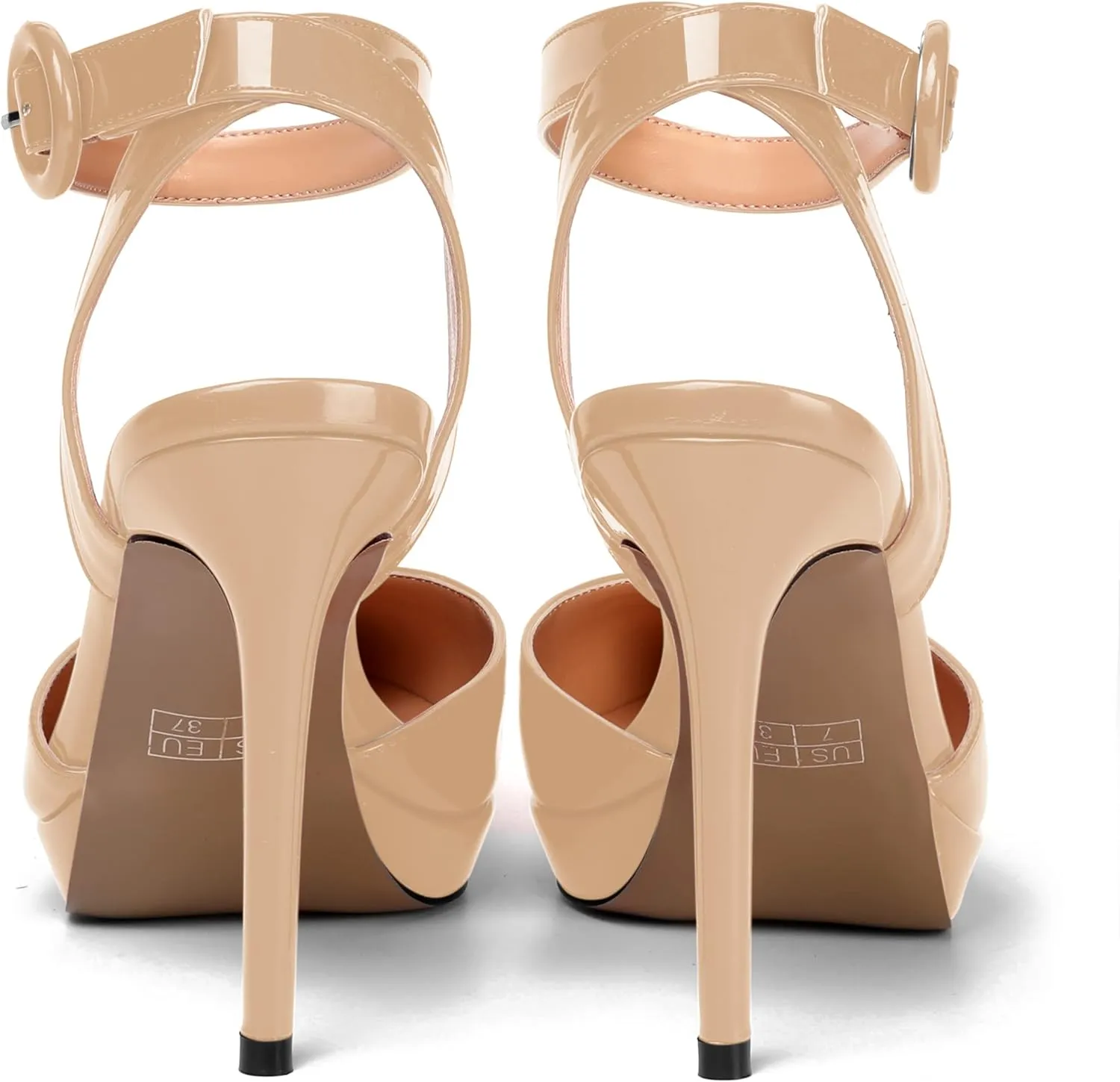 SHOWFOREST Womens Ankle Strap Night Club Dress Pointed Toe Patent Buckle Stiletto High Heel Pumps Shoes 4 Inch