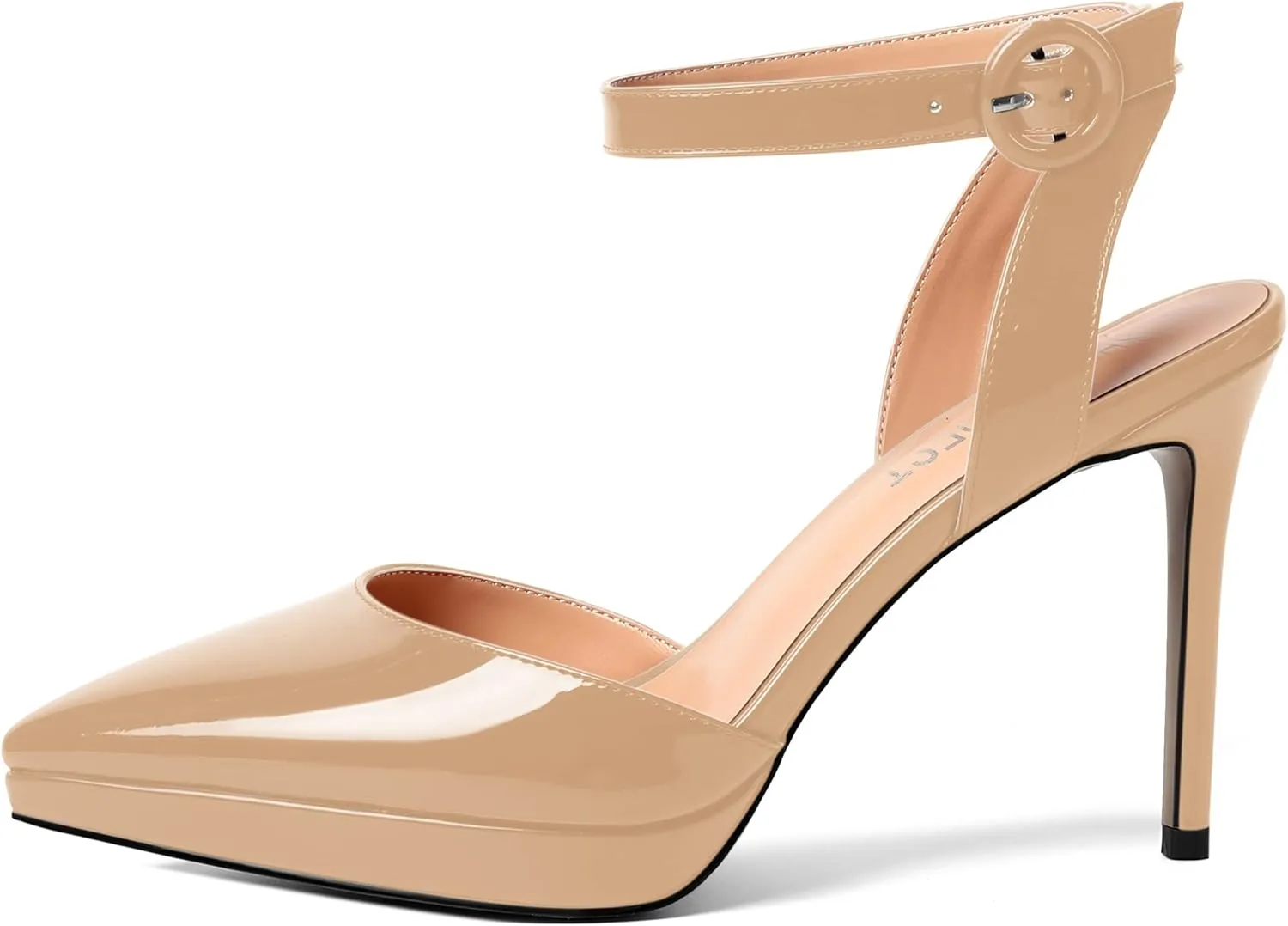 SHOWFOREST Womens Ankle Strap Night Club Dress Pointed Toe Patent Buckle Stiletto High Heel Pumps Shoes 4 Inch