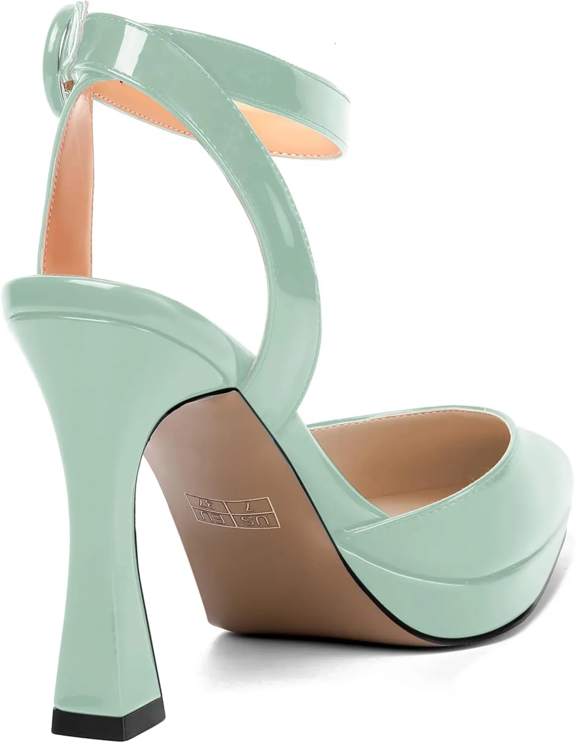 SHOWFOREST Womens Ankle Strap Sexy Pointed Toe Patent Buckle Evening Spool High Heel Pumps Shoes 4 Inch