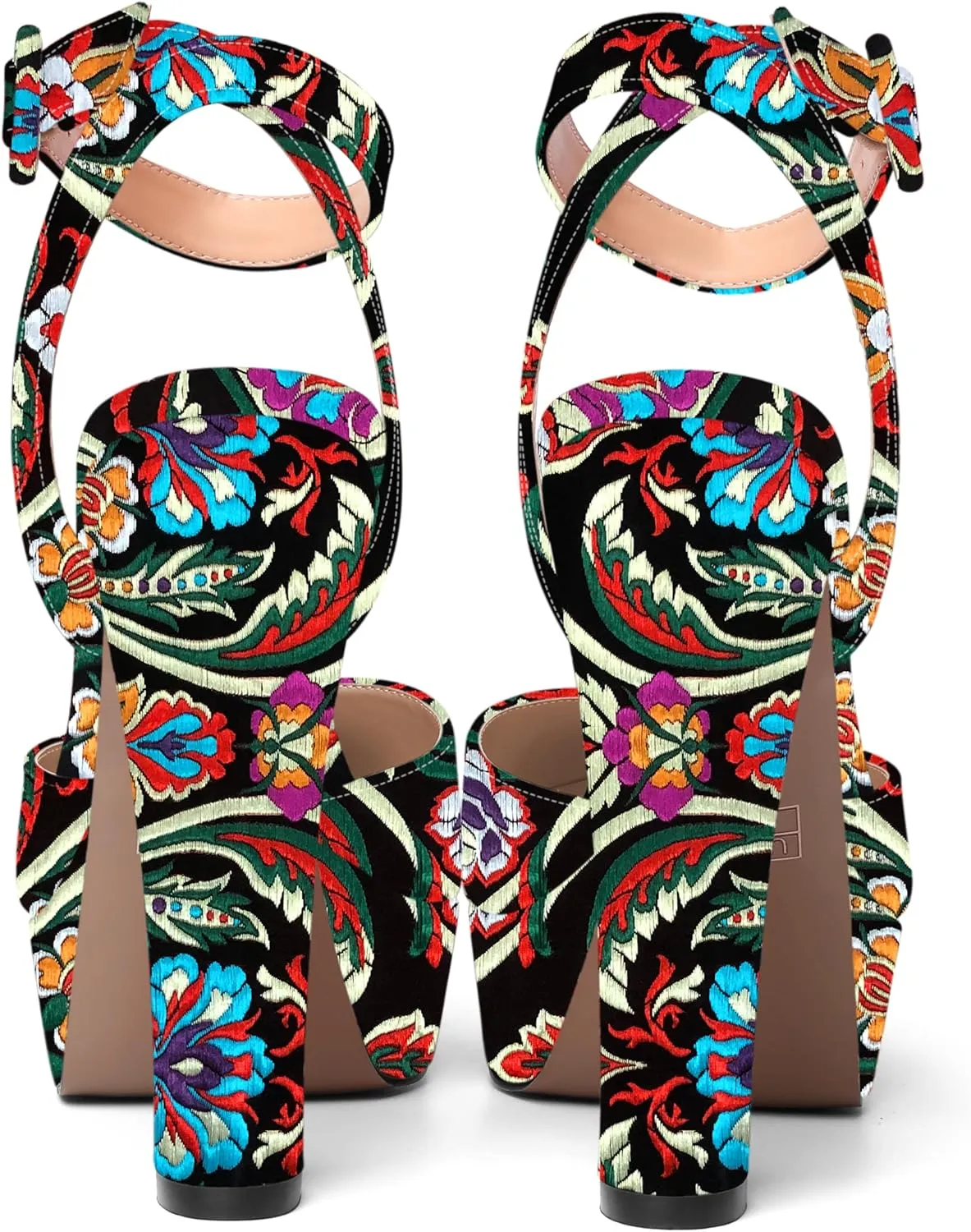 SHOWFOREST Womens Buckle Dating Round Toe Patent Ankle Strap Dress Platform Block High Heel Pumps Shoes 5 Inch
