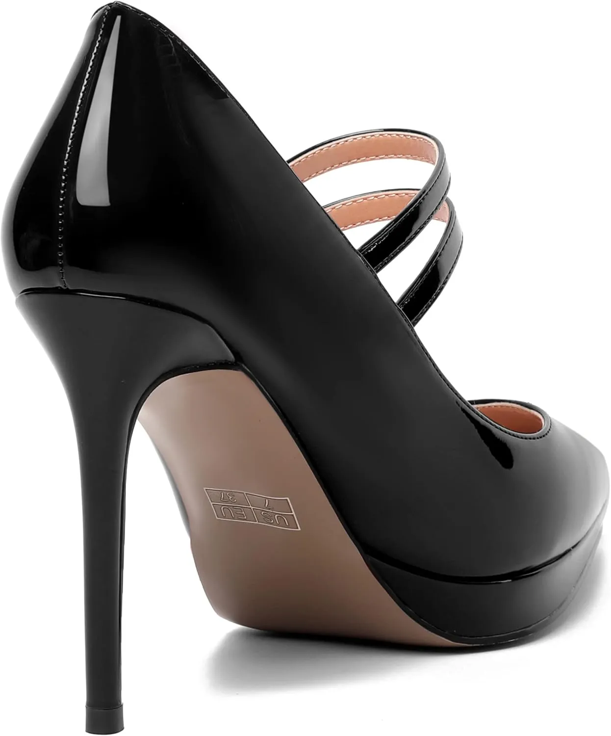 SHOWFOREST Womens Dress Patent Pointed Toe Adjustable Strap Wedding Buckle Stiletto High Heel Pumps Shoes 4 Inch
