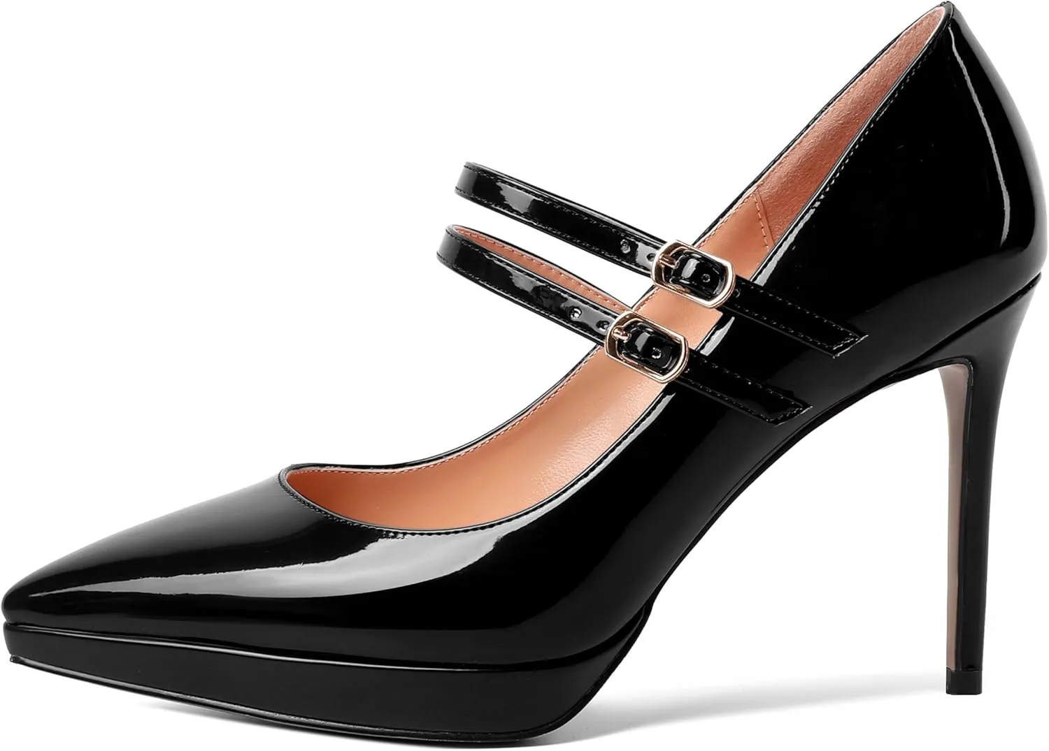 SHOWFOREST Womens Dress Patent Pointed Toe Adjustable Strap Wedding Buckle Stiletto High Heel Pumps Shoes 4 Inch