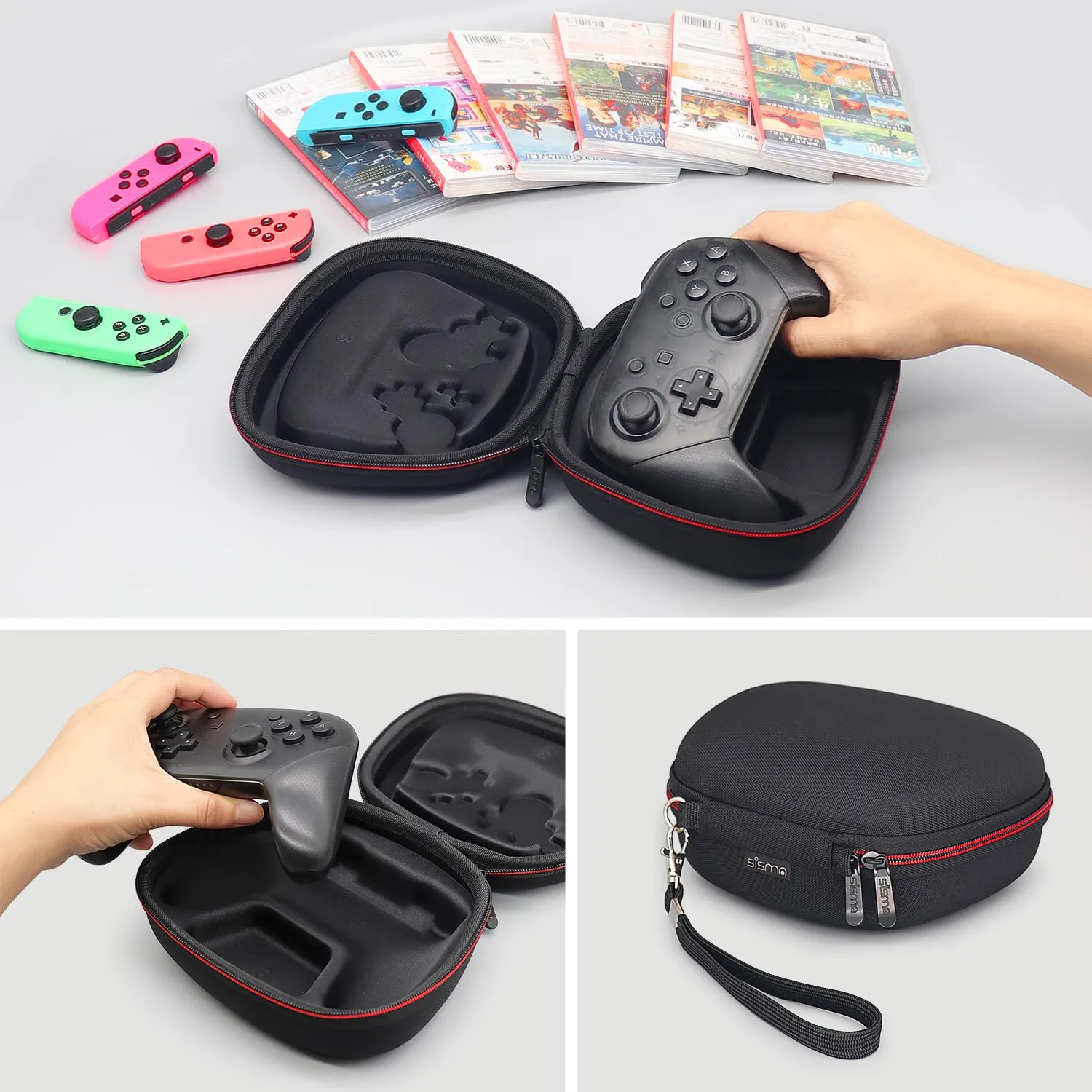 sisma Carry Case Compatible with Nintendo Switch Pro Controller, Travel Protective Case Hard Shell Portable Storage Bag, All-around Protection for Buttons & Joysticks -Black