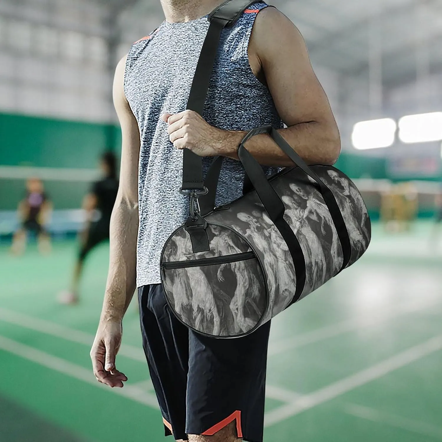Skeletons Party Travel Gym Bag for Women Men Skull Dancing Horror Halloween Cylindrical Duffle Bag Sport Workout Bag with Shoulder Strap
