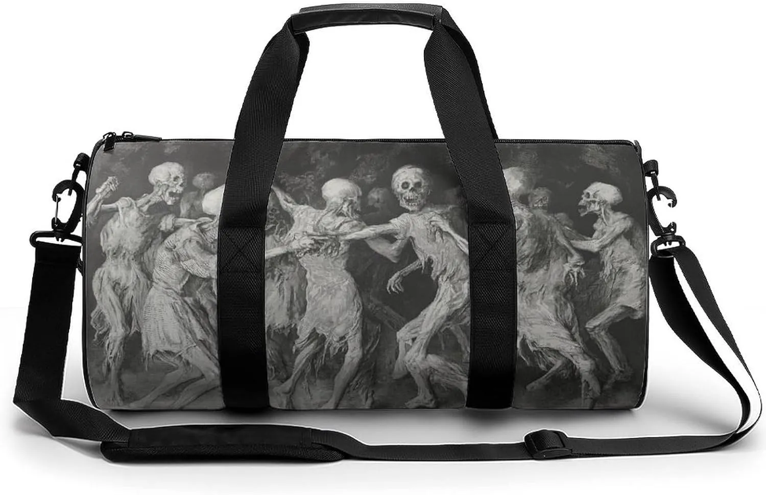 Skeletons Party Travel Gym Bag for Women Men Skull Dancing Horror Halloween Cylindrical Duffle Bag Sport Workout Bag with Shoulder Strap