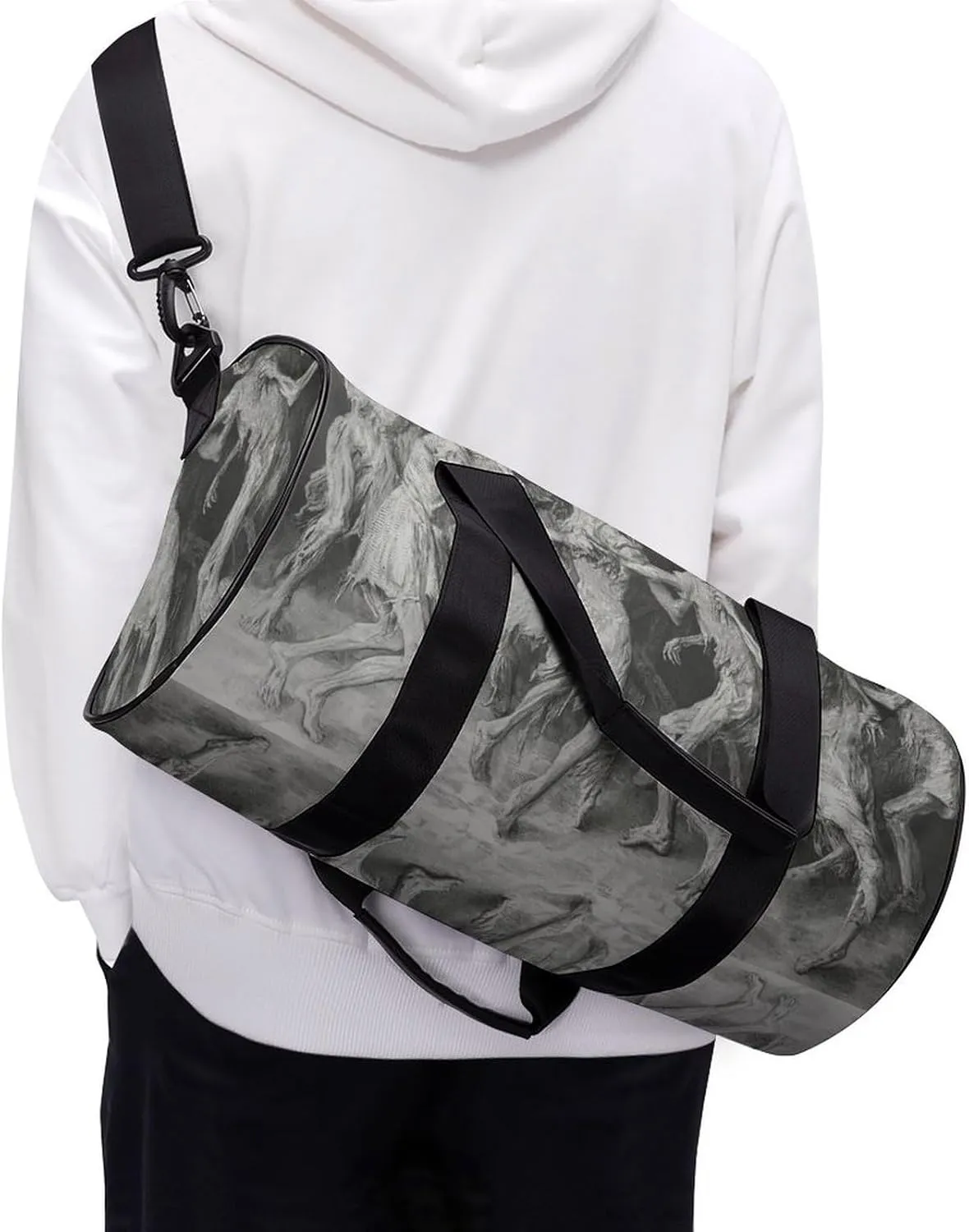 Skeletons Party Travel Gym Bag for Women Men Skull Dancing Horror Halloween Cylindrical Duffle Bag Sport Workout Bag with Shoulder Strap