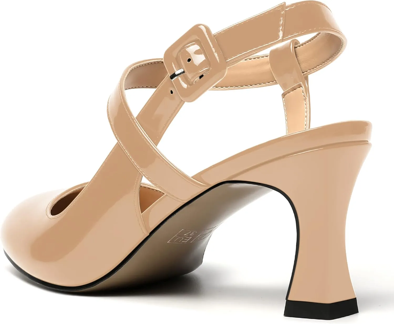 SKYSTERRY Womens Buckle Patent Wedding Ankle Strap Round Toe Casual Spool Mid Heel Pumps Shoes 2.5 Inch