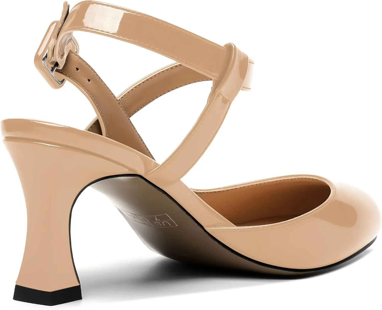 SKYSTERRY Womens Buckle Patent Wedding Ankle Strap Round Toe Casual Spool Mid Heel Pumps Shoes 2.5 Inch