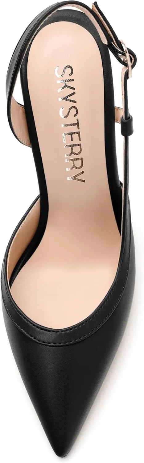 SKYSTERRY Women's Slingback Heels Closed Pointed Toe 4.7-Inch Stiletto High Heeled Pumps Sexy Wedding Party Office Work Dress Shoes